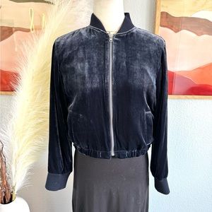 JCrew Dark Blue Velvet Bomber Jacket